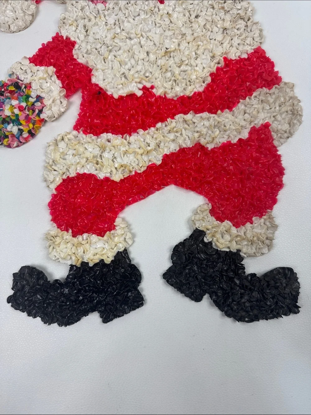 Vintage melted popcorn Santa Clause Wall Hanging Red White Black Christmas